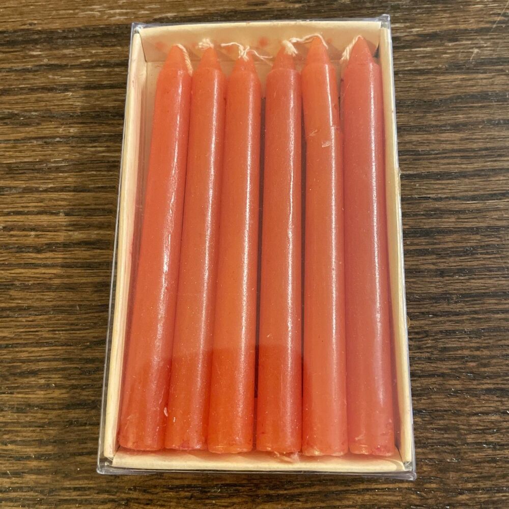 6 Vintage Hallmark MiniTaper Candles Unscented Orange Red Primitive 3.5”